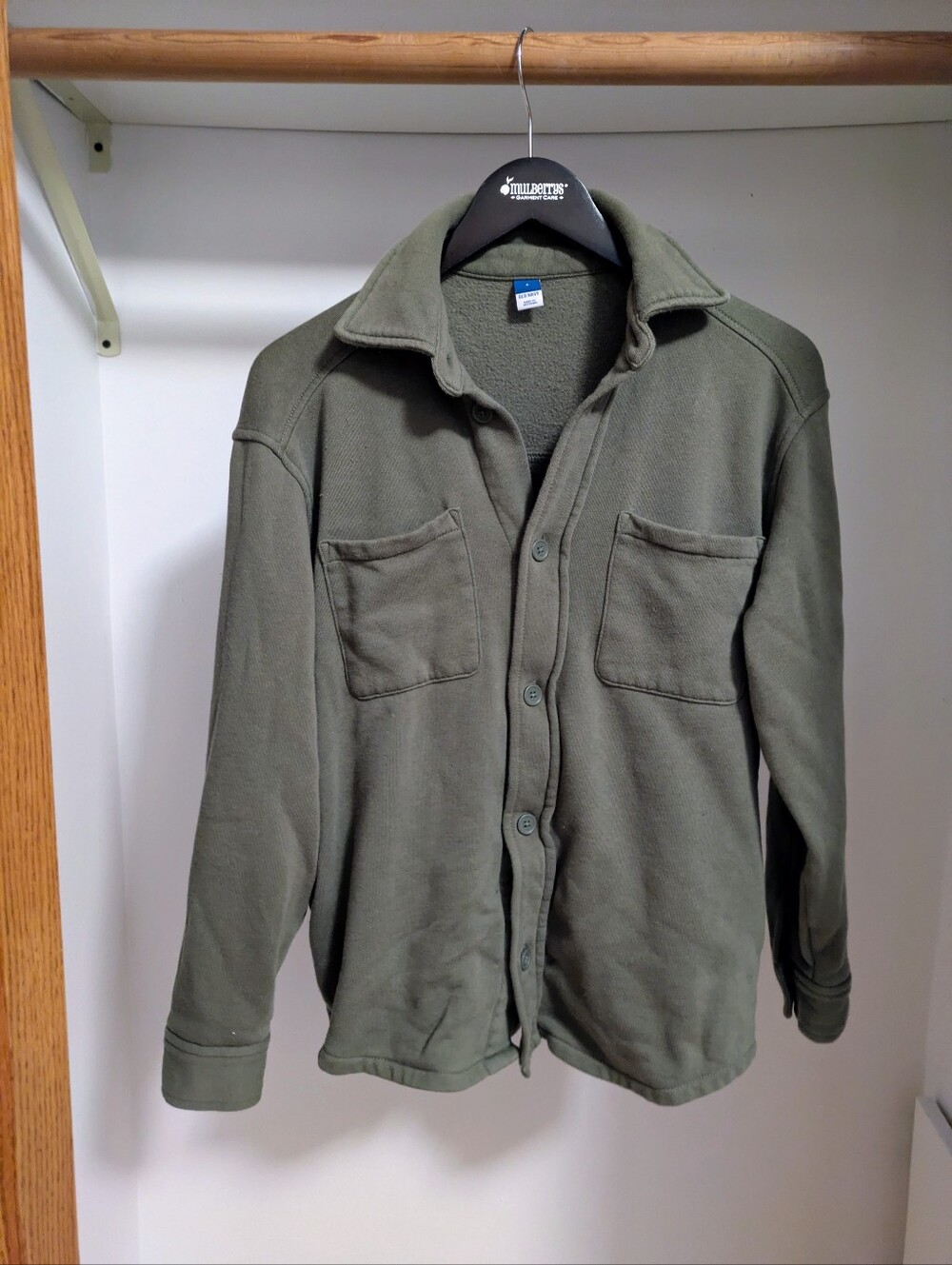 Old Navy Olive Green Fleece Button-Down Shirt Jacket Size Small